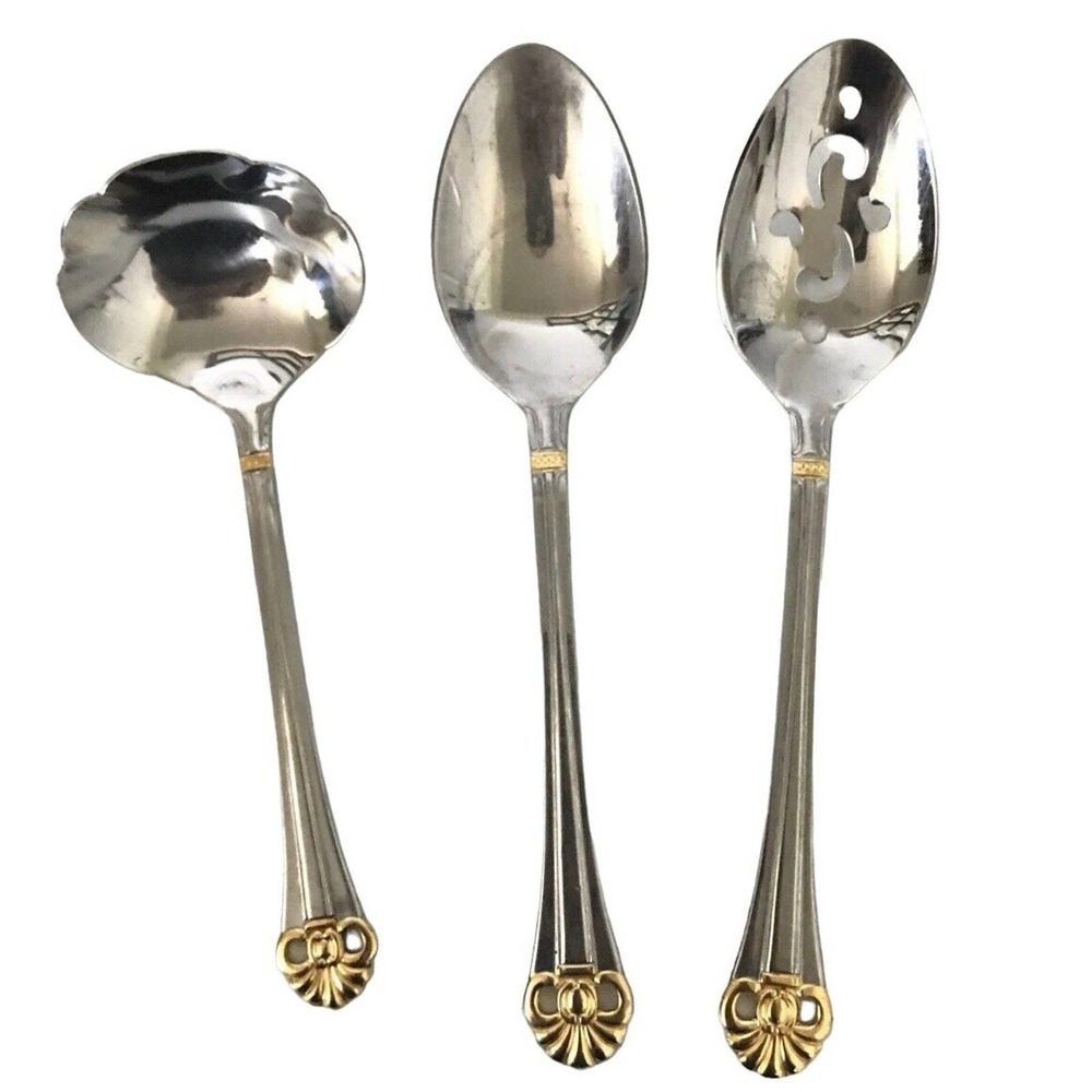 LOT of 3 - Estia GOTHIC GOLD Accent Stainless KOREA Flatware SERVING PIECES